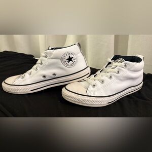 2/$30 Converse White Leather High Street Mid Tops Chucks Kids Unisex 3